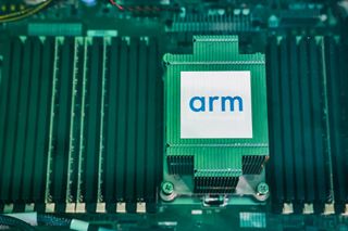 ARM logo on a heatsink in a server system.
