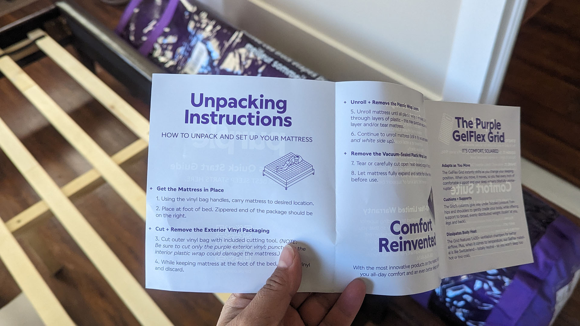 Purple NewDay mattress unboxing instructions