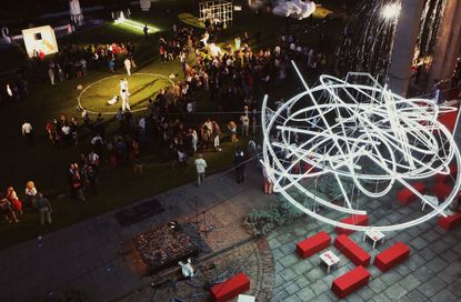 Birds eye view of crowds of people