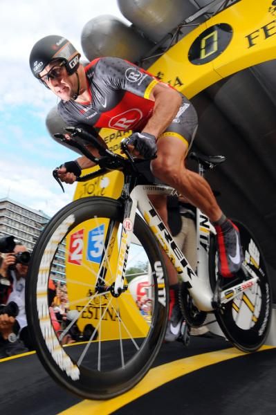 Lance Armstrong (Radioshack) heads down the start ramp.