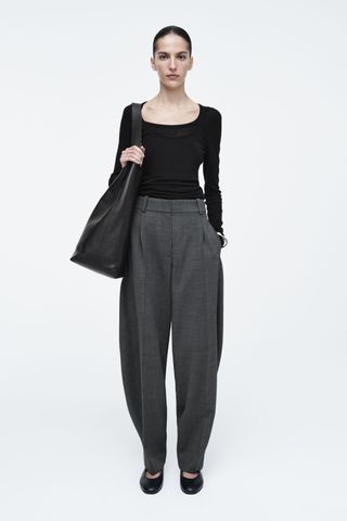 Wool-Blend Barrel-Leg Trousers