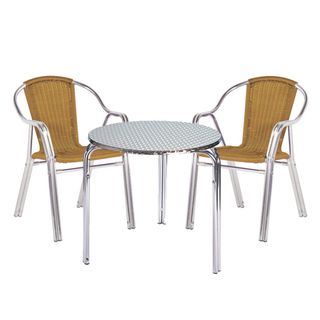 Sol Bistro Cappuccino bistro chairs and a round table in rattan and aluminium