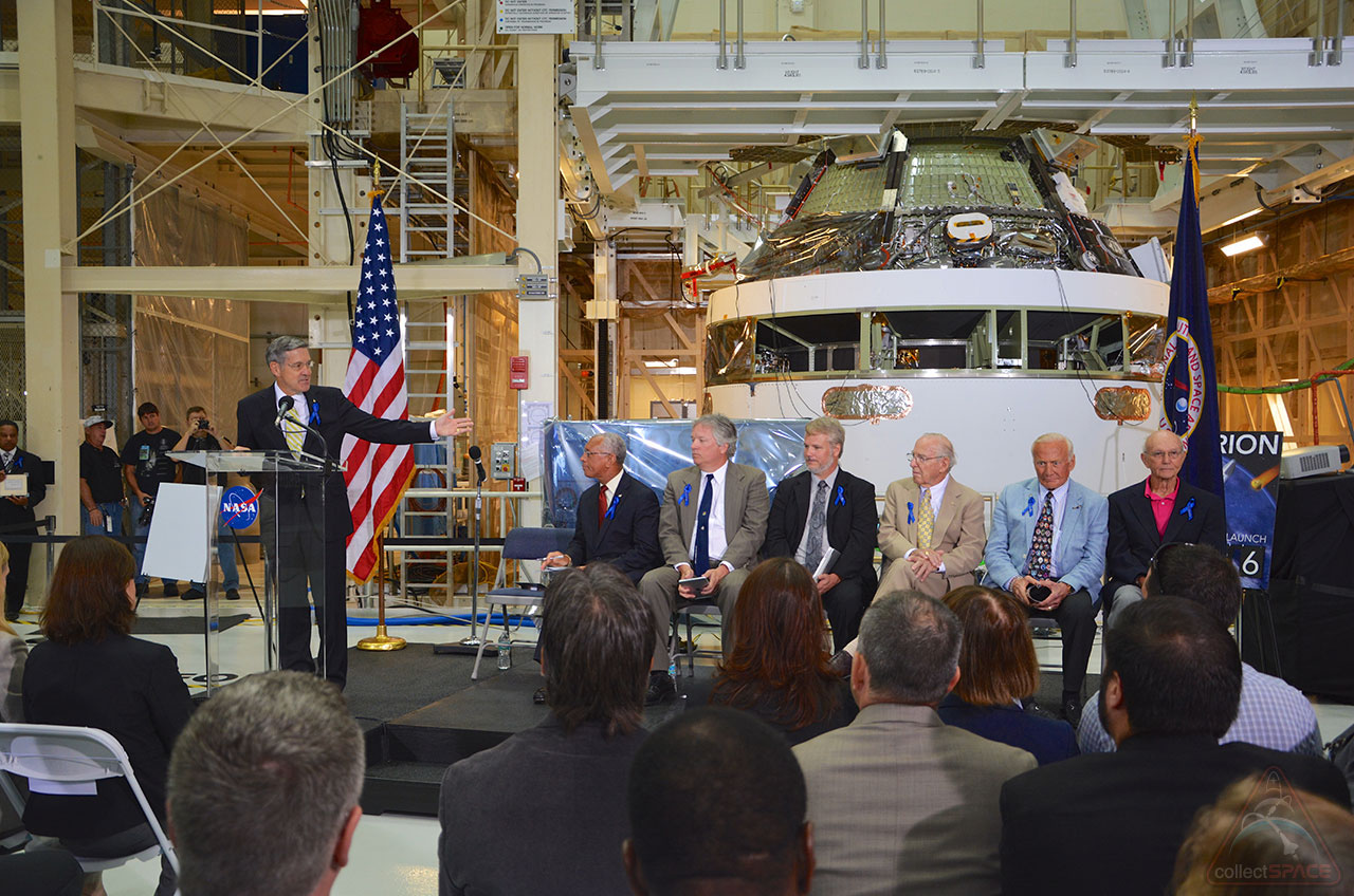 Robert Cabana, the director of NASA&#039;s Kennedy Space Center in Florida, presides over the July 21, 2014 ceremony to rename the center&#039;s historic Operations and Checkout Building for astronaut Neil Armstrong. Seated from left to right: Charles Bolden, NASA 