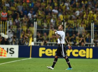 Ricardo Quaresma leaves the pitch after being sent off while playing for Besiktas against Fenerbahce in 2017