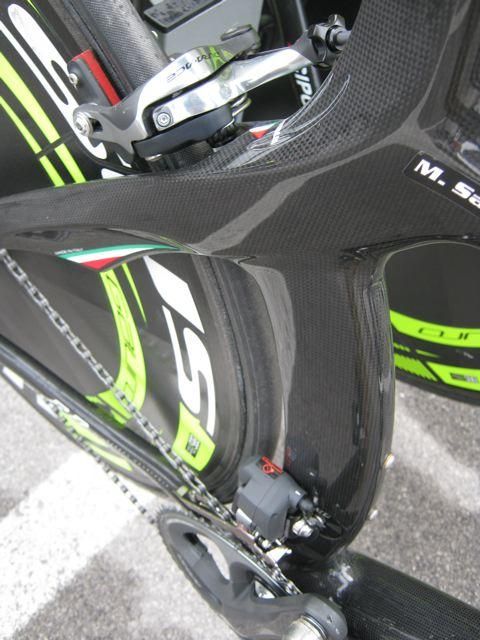 The chunky rear brake bridge of the Cipollini bike