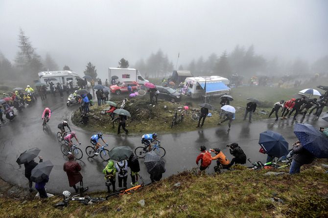 A cold and wet day out on the Mortirolo for the riders on stage 16 of the 2019 Giro d'Italia