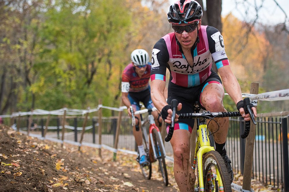 Jeremy Powers (USA) Aspire Racing takes on a off camber section with Hector Fernando Riveros Paez (Col) Stans NoTubes p/b Maxxis on his wheel.