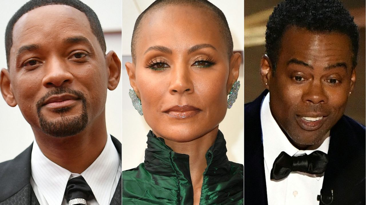 Will Smith, Jada Pinkett-Smith, and Chris Rock at the 2022 Oscars