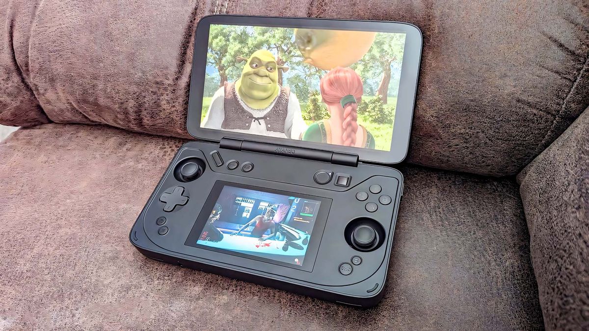 AYANEO Flip DS running Cyberpunk 2077 and Netflix.