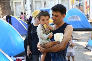 Migrants from Syria have turned a park into a small city in Belgrade. (Photo taken Sept. 1, 2015)