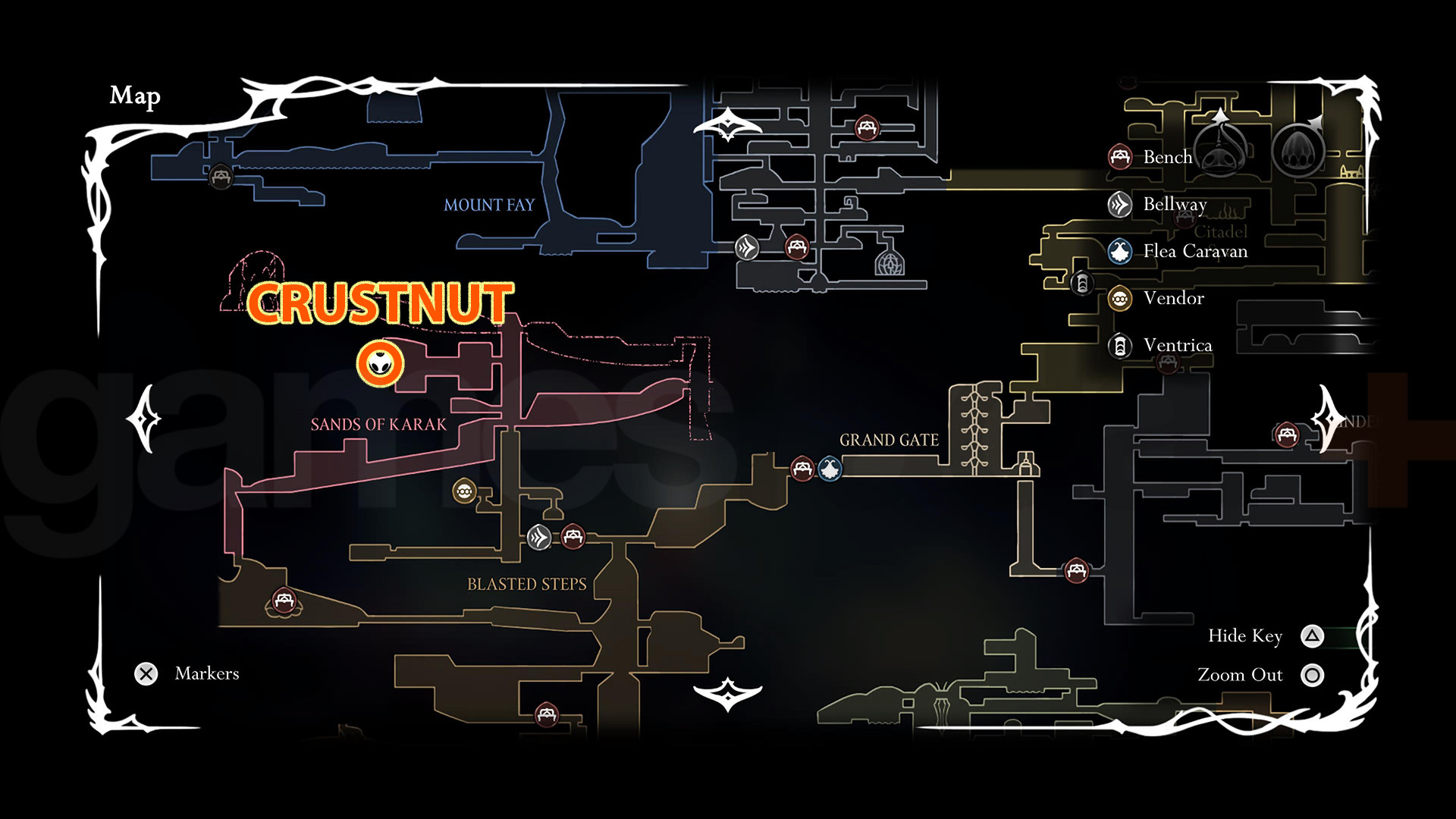 Map location for Crustnut in Silksong