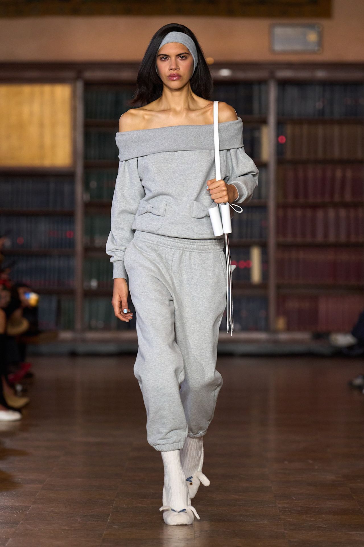 models walk the Sandy Liang Fall 2026 fashion show runway wearing slipper shoes
