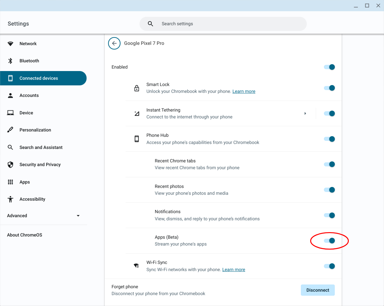 Configurar a transmissão de aplicativos do Chromebook