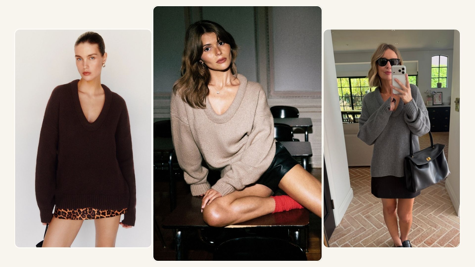 Olivia Jade and Emma Rose Thatcher wear the Reformation Jonie cashmere oversized scoop necklace