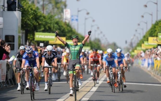 Bryan Coquard (Europcar) celebrates winning the stage