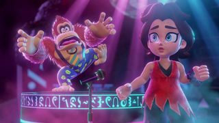 Donkey Kong Bananza DK and Pauline after she is released from purple rock