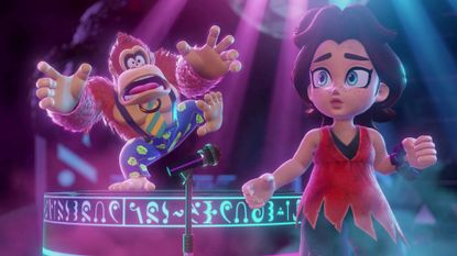 Donkey Kong Bananza DK and Pauline after she is released from purple rock