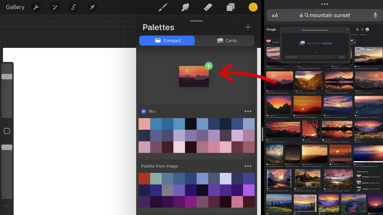A shot of the Procreate app with various palettes on show