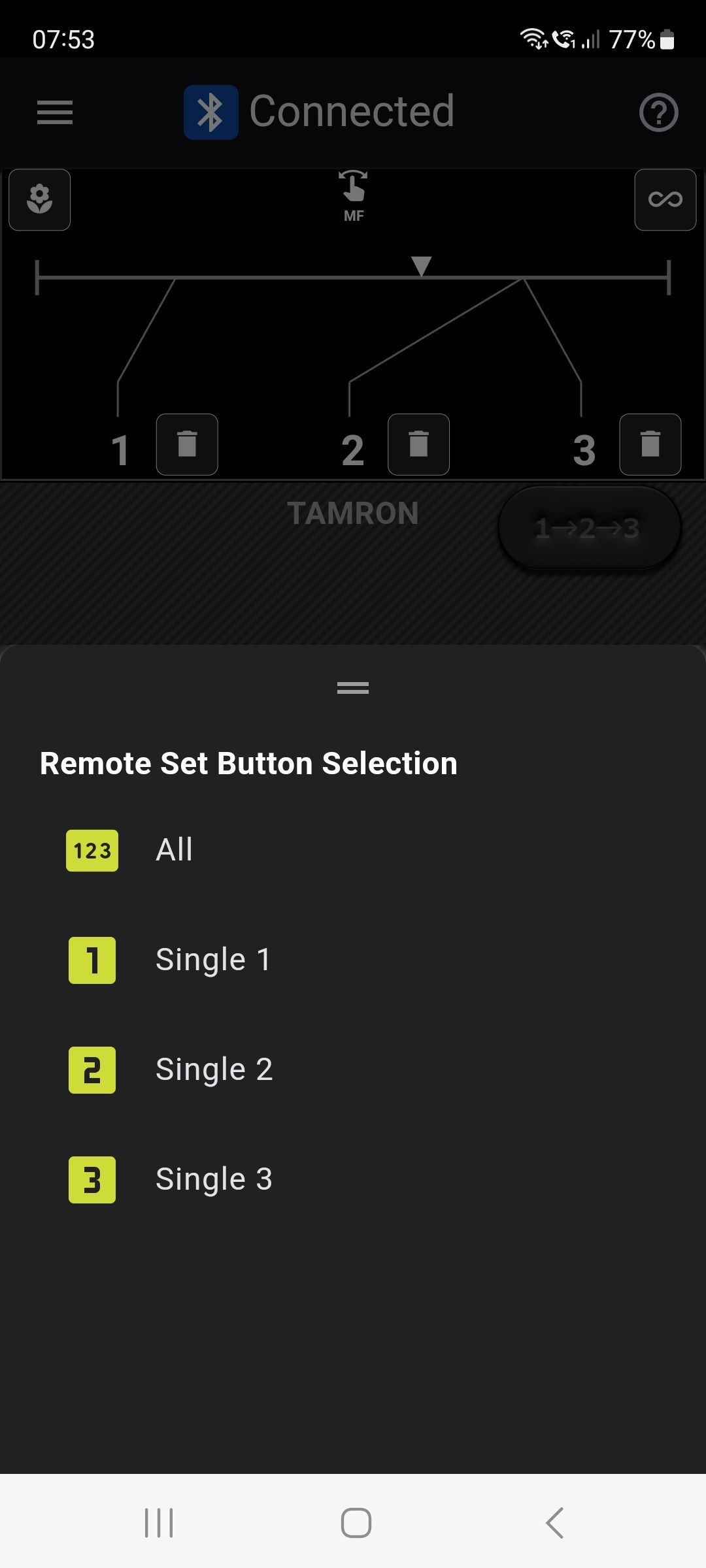 Tamron-Link smartphone app screengrab