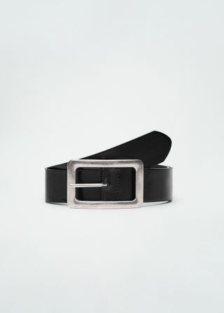 Leather Belt With Square Buckle