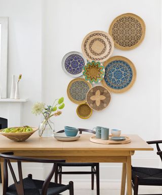 Plate display on dining room wall