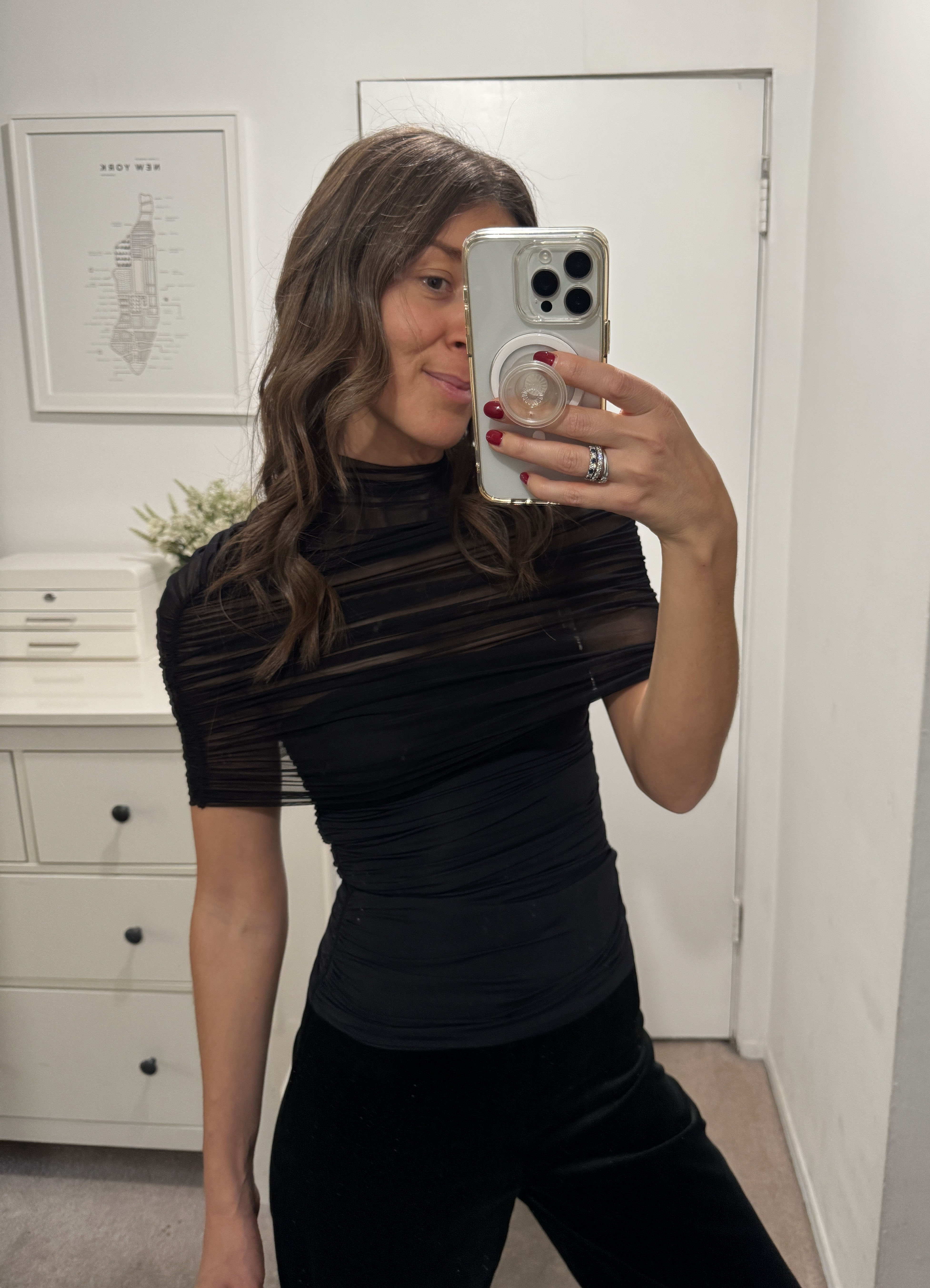 Woman in sheer black top and velvet