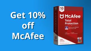 "Get 10% off McAfee" next to the ultimate protection software bundle