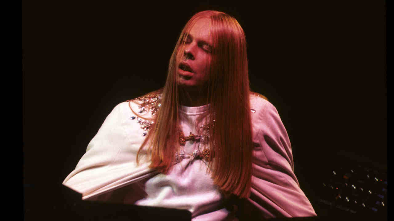 Rick Wakeman performing onstage in 1974