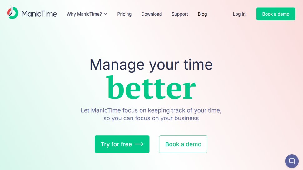 ManicTime website screenshot (March 2026).