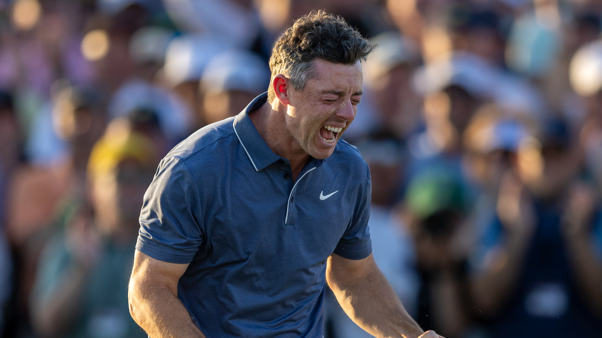 Rory McIlroy celebrates winning The Masters