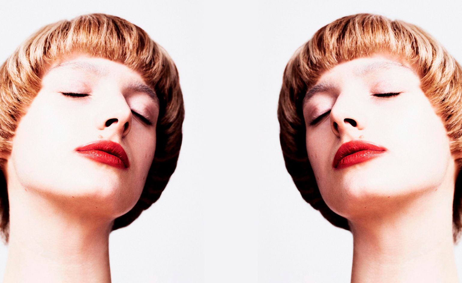 girl with short blond hair and bleached eyebrows with makeup by Kristina Ralph Andrews and photography by CHIESKA FORTUNE SMITH