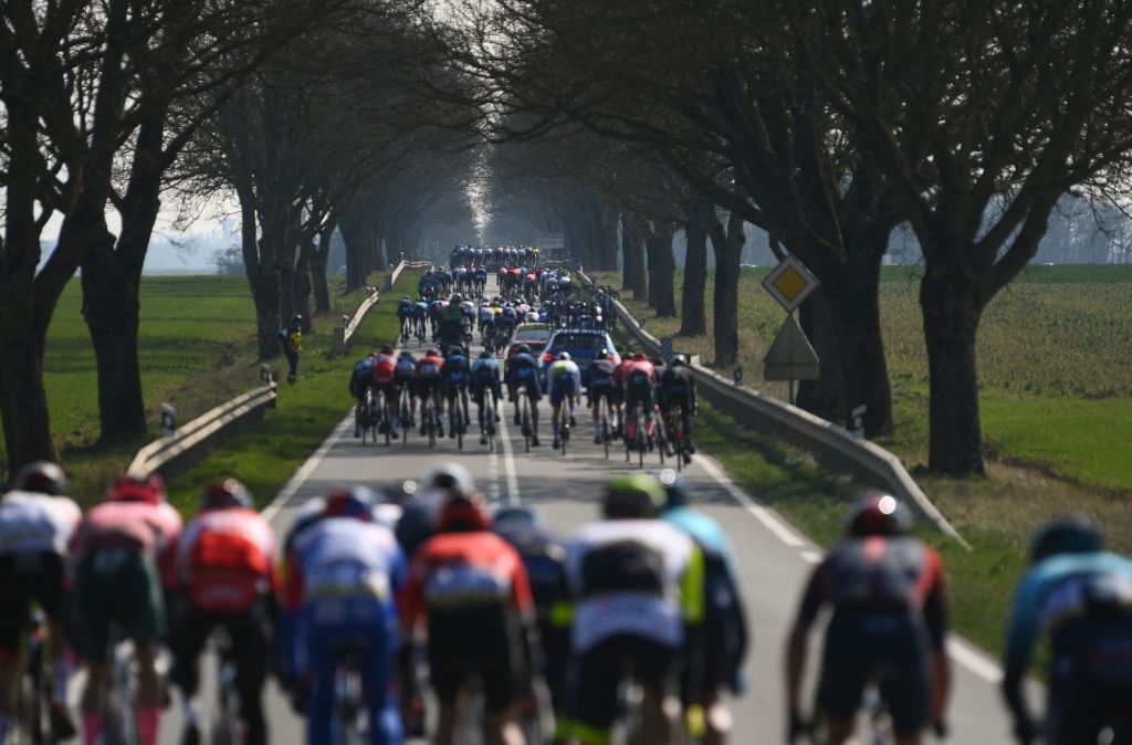 The pack rides during the 2nd stage of the 80th edition of the Paris Nice cycling race 1595 km between Auffargis and Orleans on March 7 2022 Photo by FRANCK FIFE AFP Photo by FRANCK FIFEAFP via Getty Images