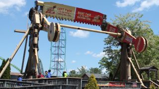 Twister raised high in the air in mid ride