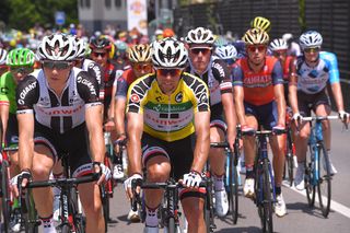 Michael Matthews in yellow during stage 4 at the Tour de Suisse