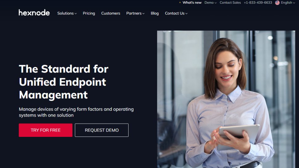 Website screenshot of Hexnode (July, 2025)