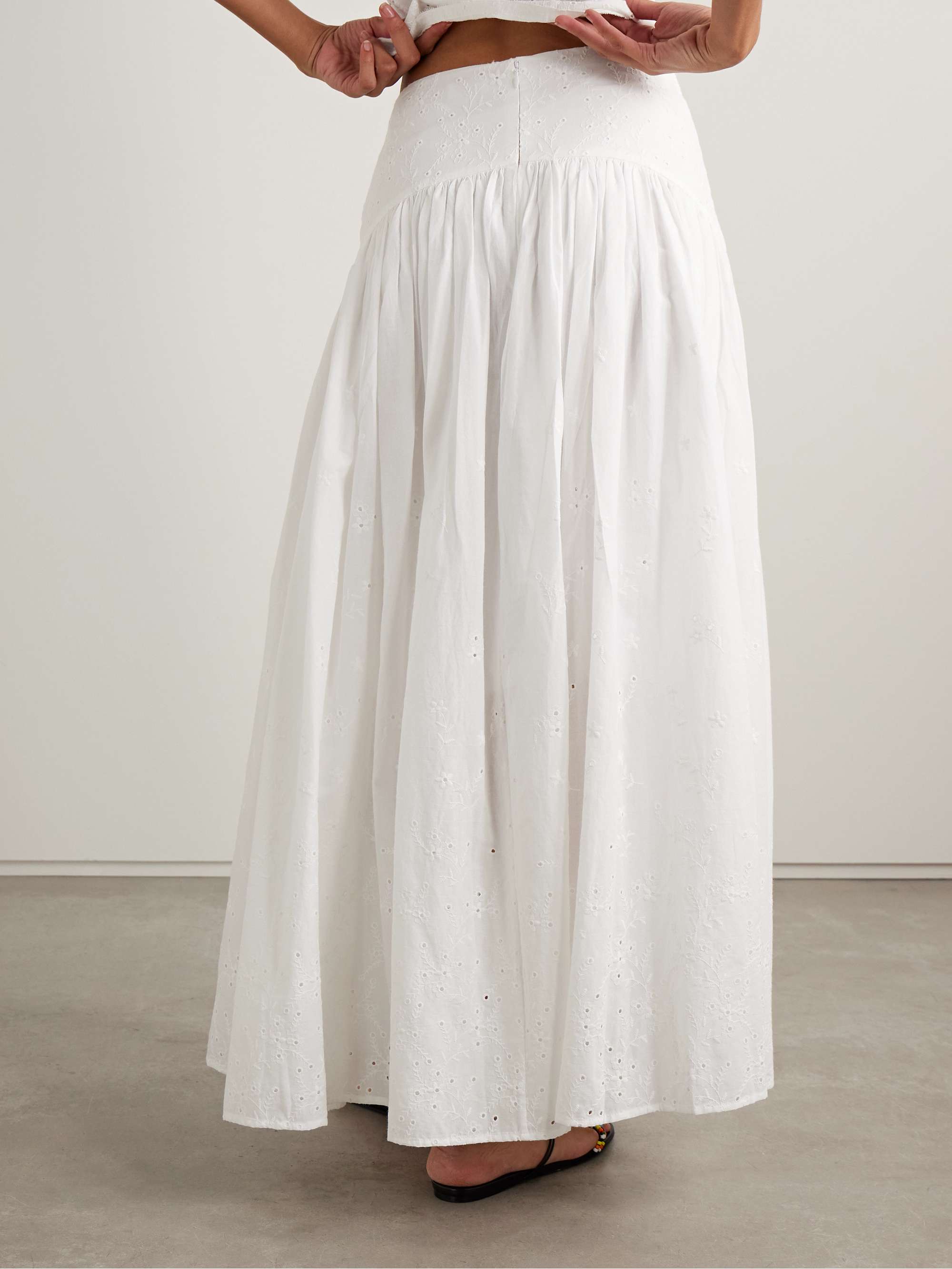 Procida Gathered Broderie Anglaise Cotton Maxi Skirt
