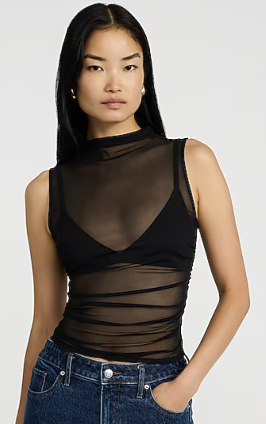 Express, Mesh Mock Neck Ruched Tank