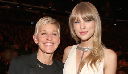 Television personality Ellen Degeneres and singer Taylor Swift attend the 55th Annual GRAMMY Awards at STAPLES Center on February 10, 2013 in Los Angeles, California