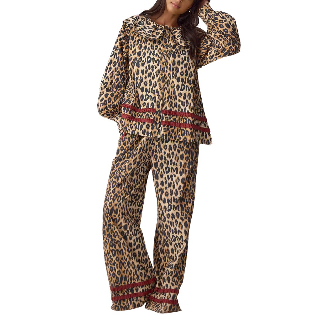 Anthropologie, Damson Madder Exclusive Aletta Leopard Long Pyjama Set