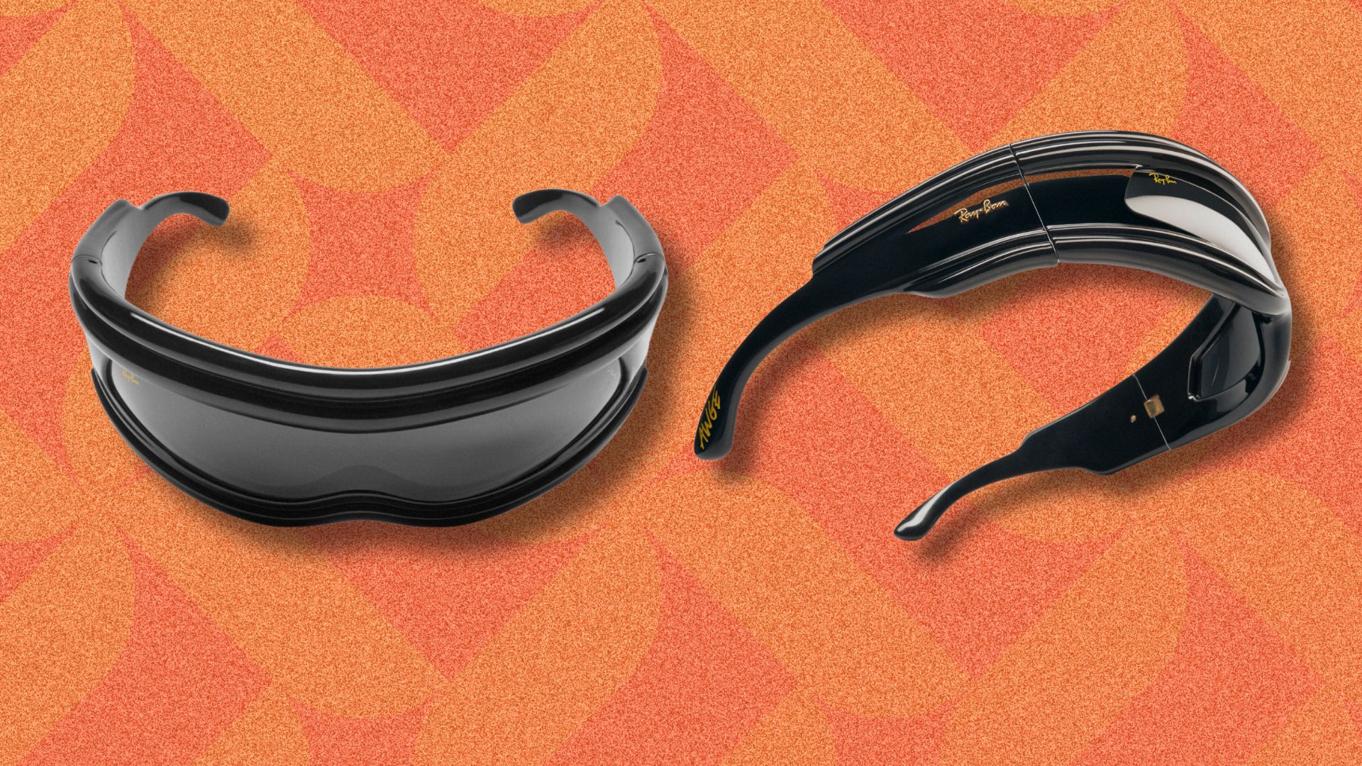 an image of the ultra wrap glasses against an orange patterned background