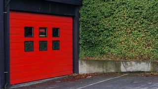 Garage with red door