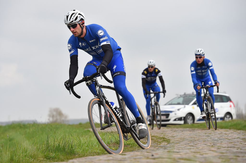 Guillaume Van Keirsbulck (Etixx-Quick-Step) during a pave recon
