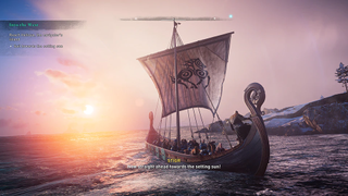 A screenshot of a boat sailing on the water from Discovery Tour: Viking Age