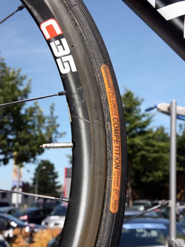Continental Competition Pro Limited Allround tubulars are mounted to 35mm-deep Shimano carbon rims.