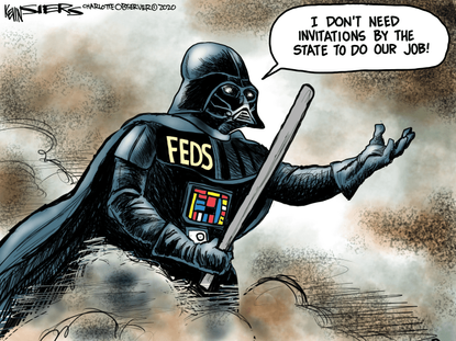 Political Cartoon U.S. Portland federal agents Darth Vader