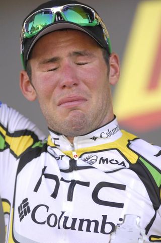 Mark Cavendish (HTC-Columbia) was emotional on the podium after his stage win.