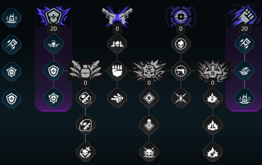 Borderlands 4 Amon One-Punch Man build: A screenshot of Maxroll's build planner tool showing the invested specialisation points for this setup.