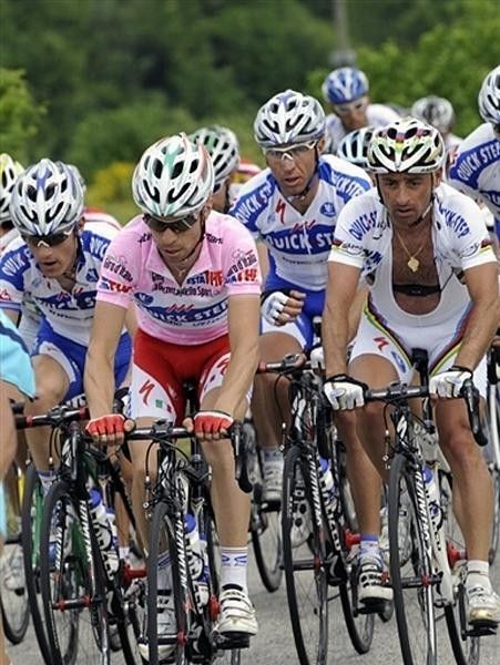 Giro leader Italian champion Giovanni Visconti (Quick Step) rides with team-mates,