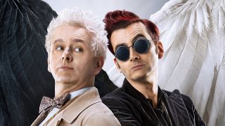 Crowley and Aziraphale standing back to back in poster for Good Omens Season 2