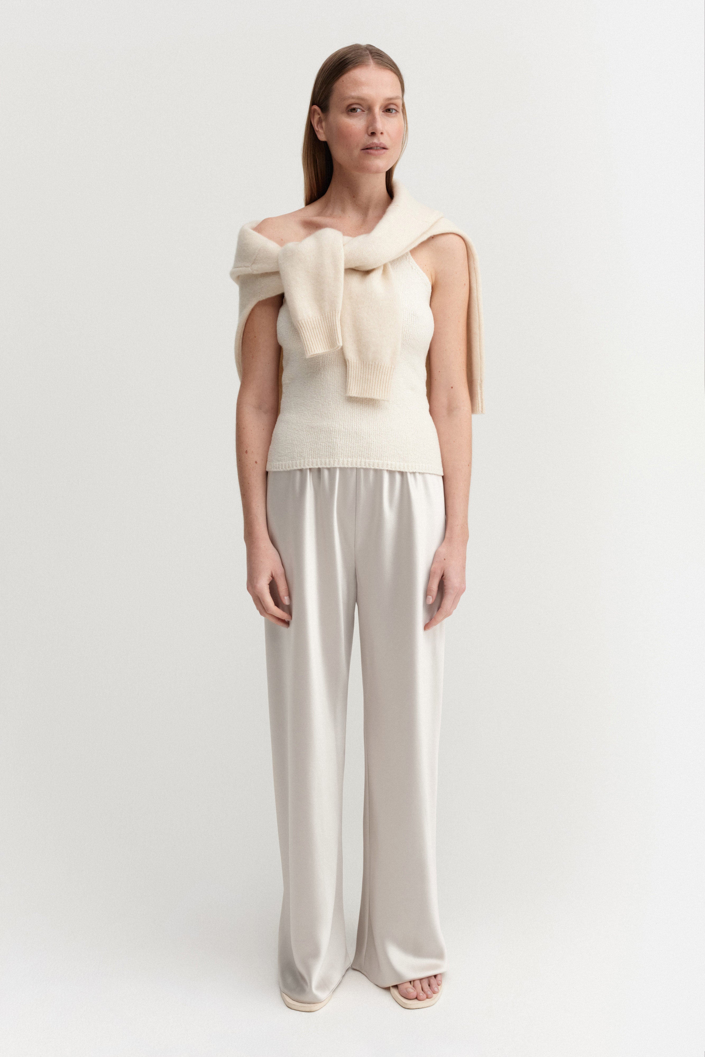 Bias Satin Pants, Pearl